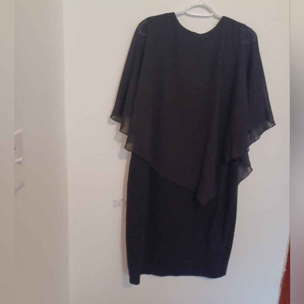 Bodhi talk Women's V Neck Capelet Sleeve Chiffon Overlay Bodycon - Picture 4 of 6